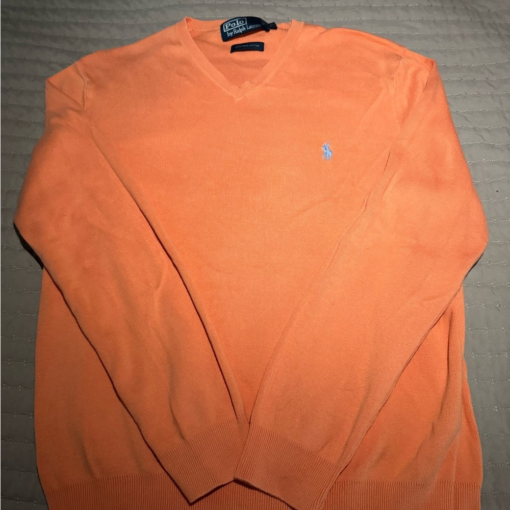 Polo by Ralph Lauren Men's V-Neck Sweater in Bright Orange